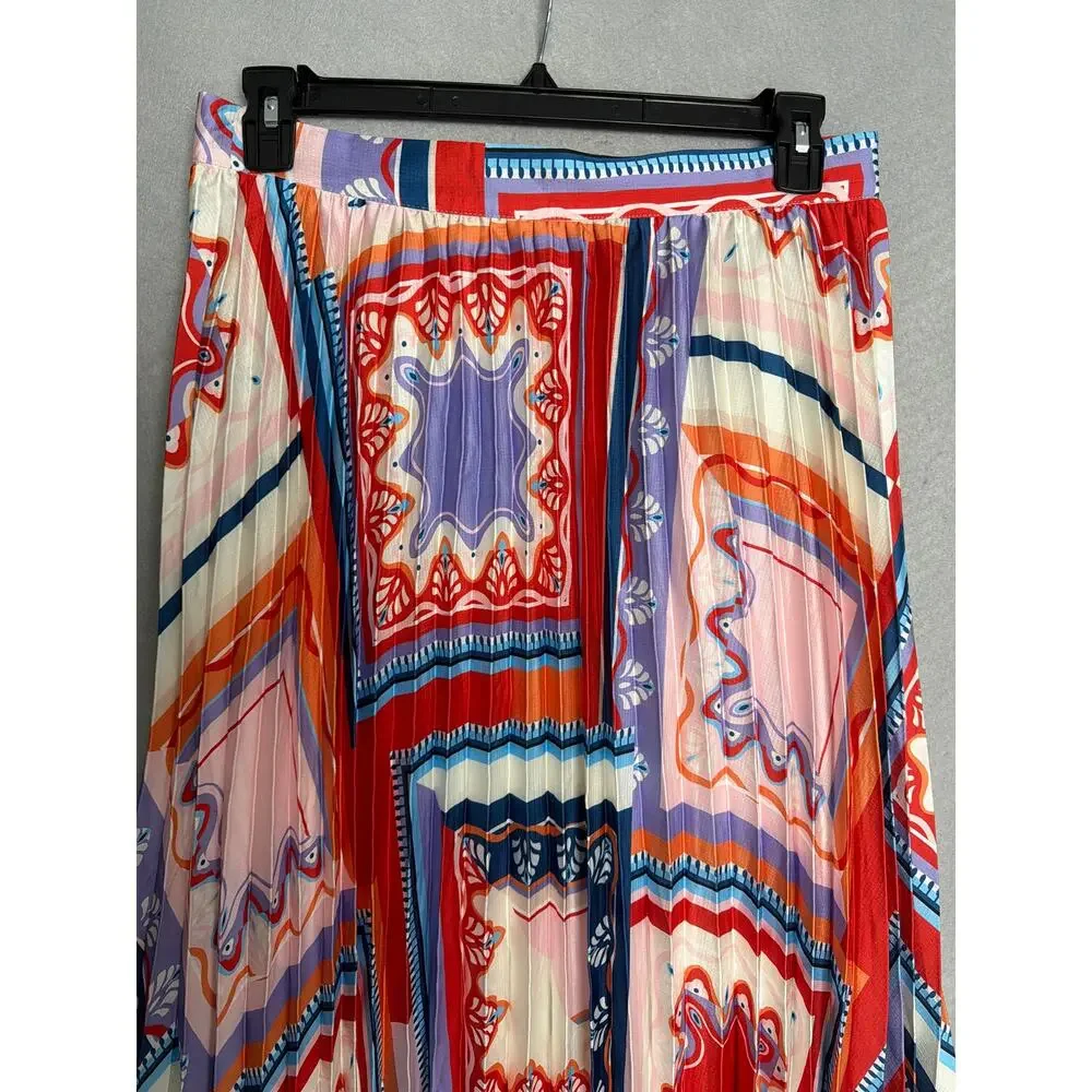 T Tahari Tile Print Skirt Pleated Pull-On Women's XL NEW